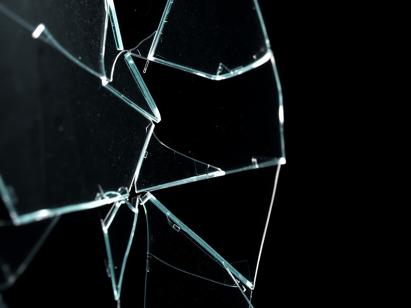 Shattered glass held together by transparent security window film